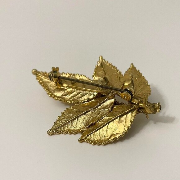 Vintage Leaf Flower Floral Rose Brooch Pin - Picture 7 of 16